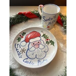 SANTA Cookie Plate and Mug Set/Gingerbread Man, Candy and Snowflakes in Gold